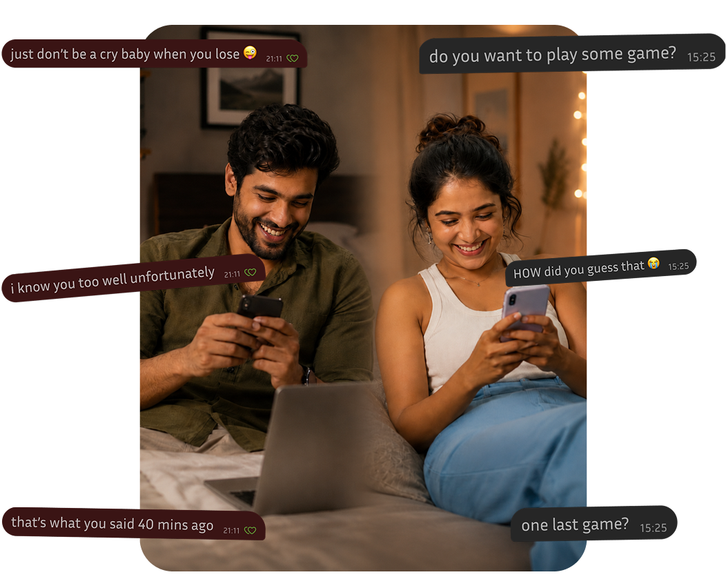 Couple playing Kulfi with chat bubbles